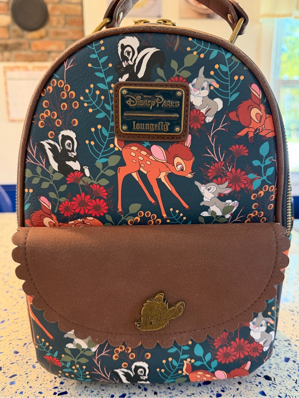 Loungefly Disney Parks Bambi Floral Mini Backpack - Teal, Brown, Red